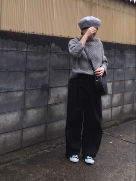 「無地党」｜「アイテム（ハンチング/ベレー帽）」を使った、annさん（レディース・153cm）の冬コーディネート