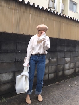 「無地党」｜「アイテム（ハンチング/ベレー帽）」を使った、annさん（レディース・153cm）の冬コーディネート