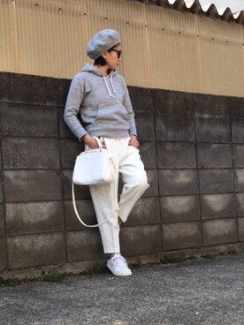「無地党」｜「アイテム（ハンチング/ベレー帽）」を使った、annさん（レディース・153cm）の春コーディネート