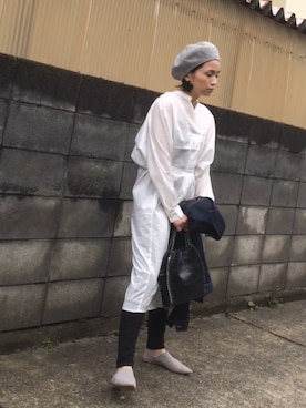 「無地党」｜「アイテム（ハンチング/ベレー帽）」を使った、annさん（レディース・153cm）の春コーディネート