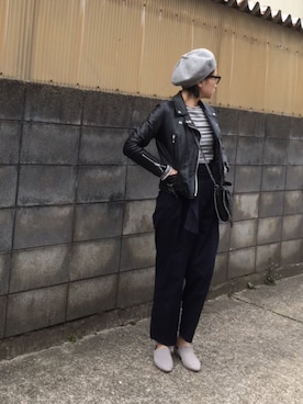 「無地党」｜「アイテム（ハンチング/ベレー帽）」を使った、annさん（レディース・153cm）の春コーディネート