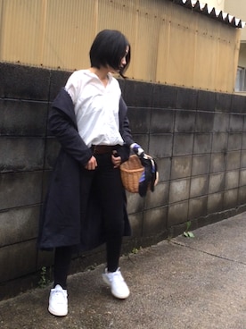 「無地党」｜「アイテム（トレンチコート）」を使った、annさん（レディース・153cm）の春コーディネート