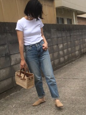 「SEA（シー）のカゴバッグS（かごバッグ）」を使った、annさん（レディース・153cm）の夏コーディネート