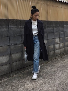 「無地党」｜「アイテム（トレンチコート）」を使った、annさん（レディース・153cm）の秋コーディネート