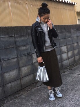 「ラップスカート」｜「アイテム（ライダースジャケット）」を使った、annさん（レディース・153cm）の秋コーディネート