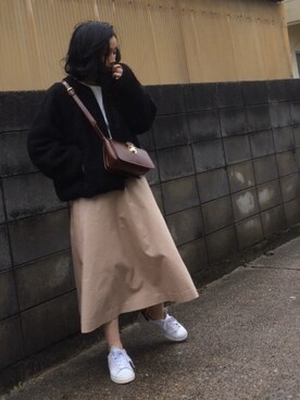 「無地党」｜「アイテム（ブルゾン）」を使った、annさん（レディース・153cm）の冬コーディネート