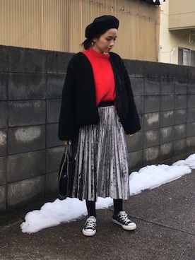 「無地党」｜「アイテム（ブルゾン）」を使った、annさん（レディース・153cm）の冬コーディネート