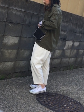 「カーキ×ホワイト」｜annさん（レディース・153cm）の春コーディネート