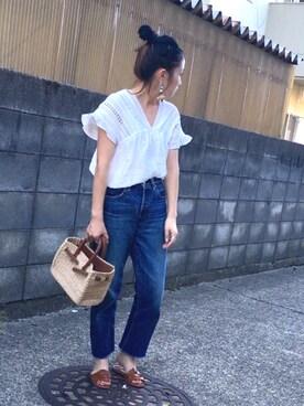 「SEA（シー）のカゴバッグS（かごバッグ）」を使った、annさん（レディース・153cm）の夏コーディネート