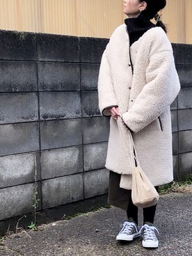 「select MOCA（セレクトモカ）のリンキングオーバーサイズタートルニット（ニット/セーター）」を使った、annさん（レディース・153cm）の冬コーディネート