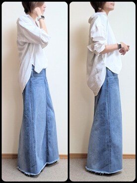 komugi_167さんの「裾スリットウォッシュ加工デニムロングスカート」を使ったコーディネート