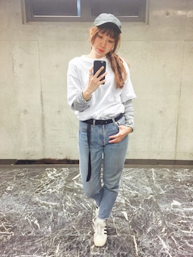 「ドラフトリーバイス」｜「アイテム（Tシャツ/カットソー）」を使った、えりんこさん（レディース・162cm）の秋コーディネート