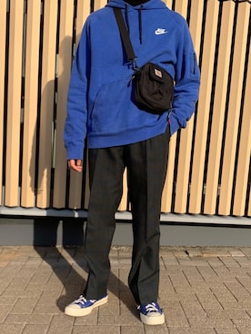 「carhartt」｜「アイテム（スラックス）」を使った、Aymさん（メンズ・163cm）の冬コーディネート