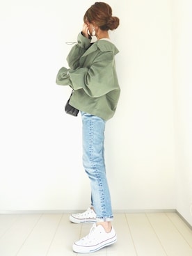「MOUSSY（マウジー）のMVS SKINNY（デニムパンツ）」を使った、emaさん（レディース・153cm）の冬コーディネート