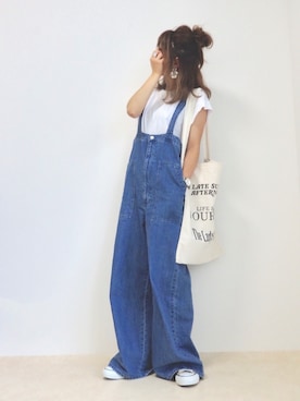 「ハーフアップ」｜「アイテム（オールインワン・サロペット）」を使った、emaさん（レディース・153cm）の夏コーディネート