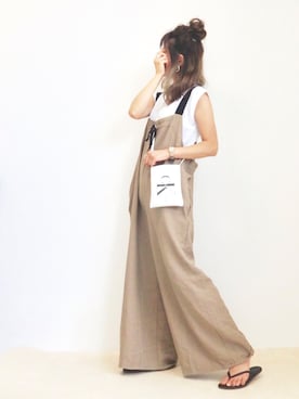 「ハーフアップ」｜「アイテム（オールインワン・サロペット）」を使った、emaさん（レディース・153cm）の夏コーディネート