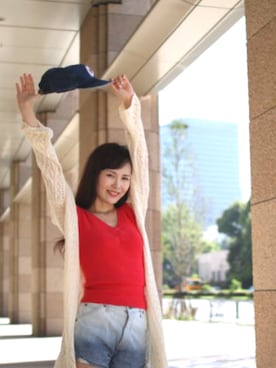 「SNIDEL（スナイデル）のアイテム（ベスト、レッド系）」を使った、はな はなさん（レディース・158cm）の夏コーディネート