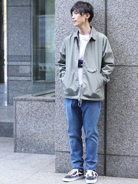 「Gramicci（グラミチ）のアイテム（バッグ）」を使った、coen 高岡さん（メンズ・173cm）の春コーディネート
