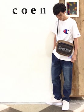「Dickies（ディッキーズ）のアイテム（バッグ）」を使った、coen 高岡さん（メンズ・173cm）の夏コーディネート
