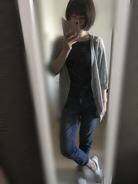 「無印良品（ムジルシリョウヒン）のアイテム（トップス、ブラック系）」を使った、みるさん（レディース）の春コーディネート