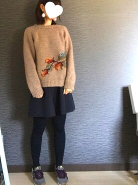 「夢展望（ユメテンボウ）の(スカート)　選べるミニ丈＆ひざ丈タックフレアースカート【ショート丈】【ミディアム丈】【ミディ丈】【ミモレ丈】【ジョーゼット】（スカート、ブラック系）」を使った、みるさん（レディース）の冬コーディネート
