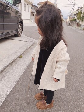 「アイテム（モカシン/デッキシューズ）」を使った、ゆのちさん（キッズ・80cm）の冬コーディネート
