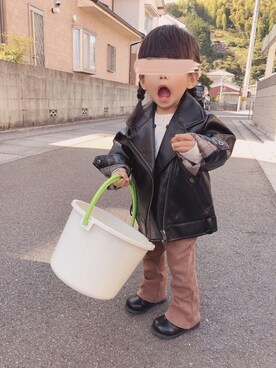 「フォロー、イイネ、お気に入り登録お願いします♡」｜「アイテム（ライダースジャケット）」を使った、ゆのちさん（キッズ・80cm）の秋コーディネート