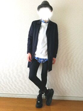 「STUDIOUS（ステュディオス）のアイテム（ステンカラーコート）」を使った、bouさん（メンズ・176cm）の春コーディネート