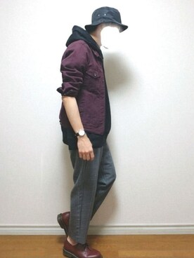 「ALLEGE（アレッジ）のアイテム（帽子）」を使った、bouさん（メンズ・176cm）の秋コーディネート