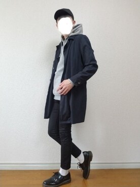 「STUDIOUS（ステュディオス）のアイテム（ステンカラーコート）」を使った、bouさん（メンズ・176cm）の秋コーディネート