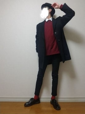 「アイテム（チェスターコート）」を使った、bouさん（メンズ・176cm）の冬コーディネート