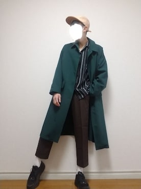 「アンクルパンツ」｜「アイテム（ステンカラーコート）」を使った、bouさん（メンズ・176cm）の春コーディネート