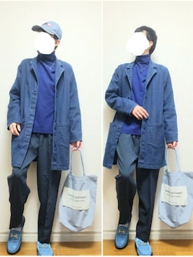「MANEBU（マネブ）のアイテム（スリッポン）」を使った、bouさん（メンズ・176cm）の秋コーディネート