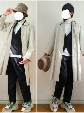 「セットアップ風」｜「アイテム（ステンカラーコート）」を使った、bouさん（メンズ・176cm）の冬コーディネート