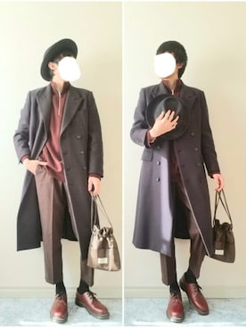 「アンクルパンツ」｜「アイテム（チェスターコート）」を使った、bouさん（メンズ・176cm）の冬コーディネート