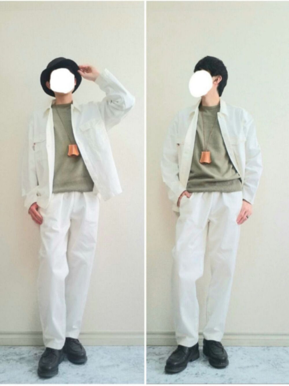 「バケットハット、シェフシャツ、ニット、シェフパンツ、革靴、セットアップ、coen、coen21ss、PR、シンプル」｜「ALLEGEのアイテム（ハット、ブラック系）」を使った、bouさん（メンズ・176cm）の春コーディネートの1枚目の写真