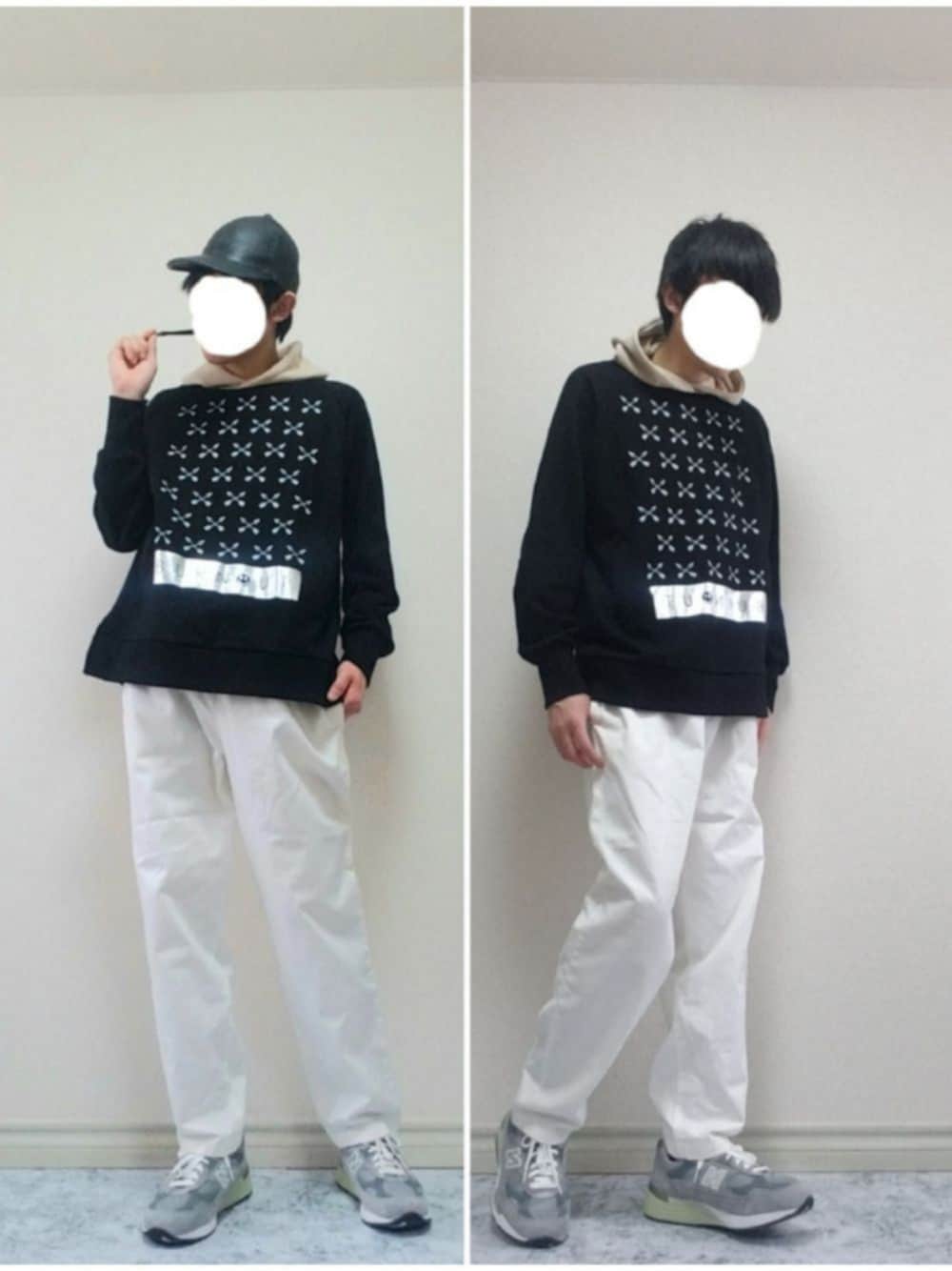「レザーキャップ、パーカー、シェフパンツ、ワイドパンツ、スニーカー、モノトーン、Burnout、休日コーデ、モノトーンコーデ、PR」｜「CHRISTIAN DADAのLeather Lace-up Cap（キャップ、ブラック系）」を使った、bouさん（メンズ・176cm）の春コーディネートの1枚目の写真