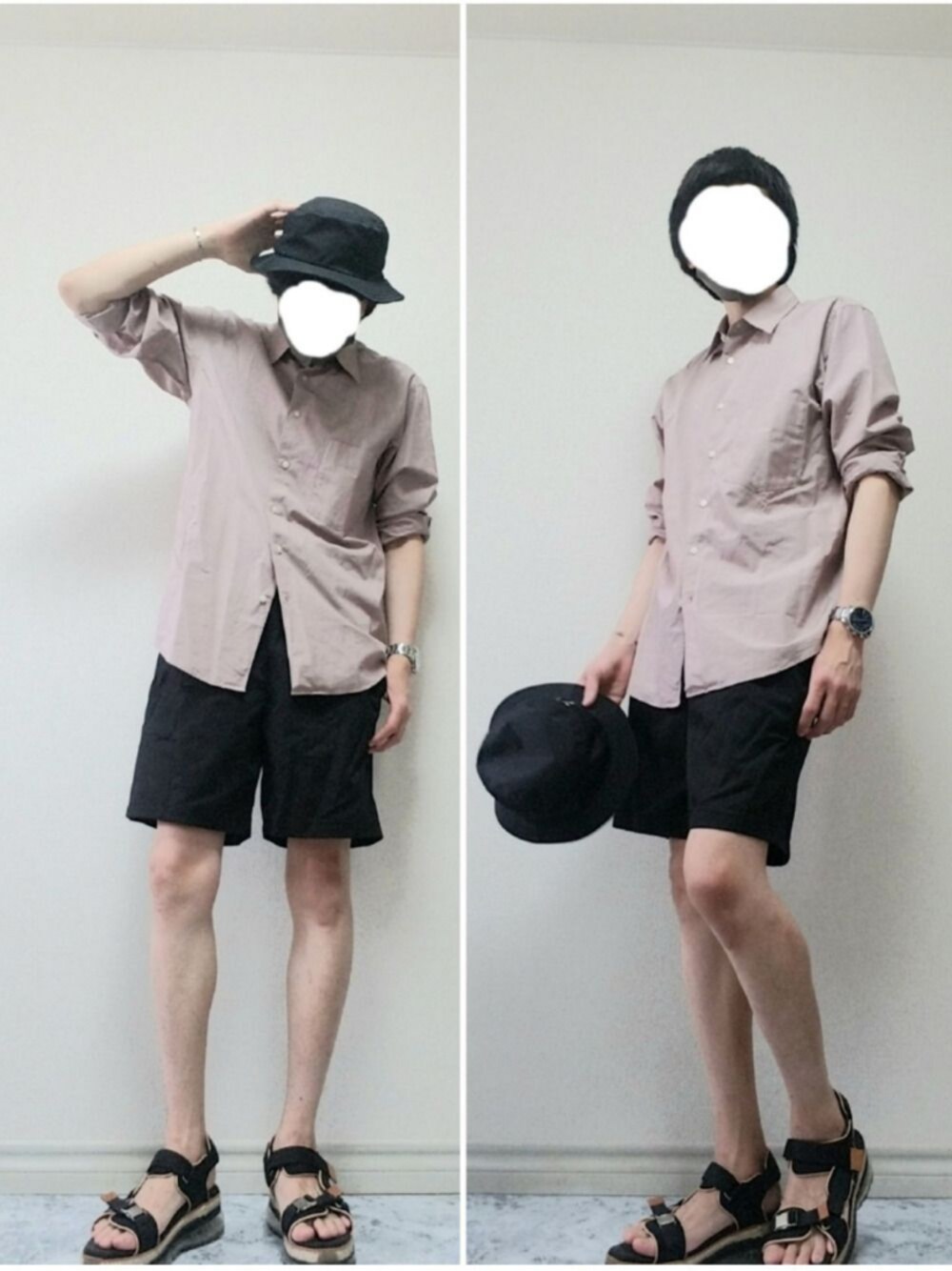 「これが私をアゲる服、バケットハット、シャツ、ショートパンツ、ハーフパンツ、サンダル、夏、春夏コーデ、カジュアルコーデ、いいね、save、フォローお願いします🤑」｜「UNITED TOKYOのエアマルチソールサンダル（サンダル、ブラック系）」を使った、bouさん（メンズ・176cm）の春コーディネートの1枚目の写真