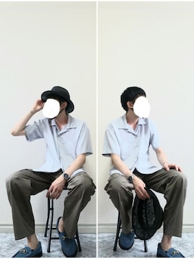 「MANEBU（マネブ）のアイテム（スリッポン）」を使った、bouさん（メンズ・176cm）の夏コーディネート