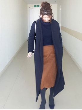 「ENFOLD（エンフォルド）のアイテム（その他アウター）」を使った、川上桃子さん（レディース・158cm）の冬コーディネート