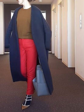 「Drawer（ドゥロワー）のアイテム（パンツ）」を使った、川上桃子さん（レディース・158cm）の冬コーディネート