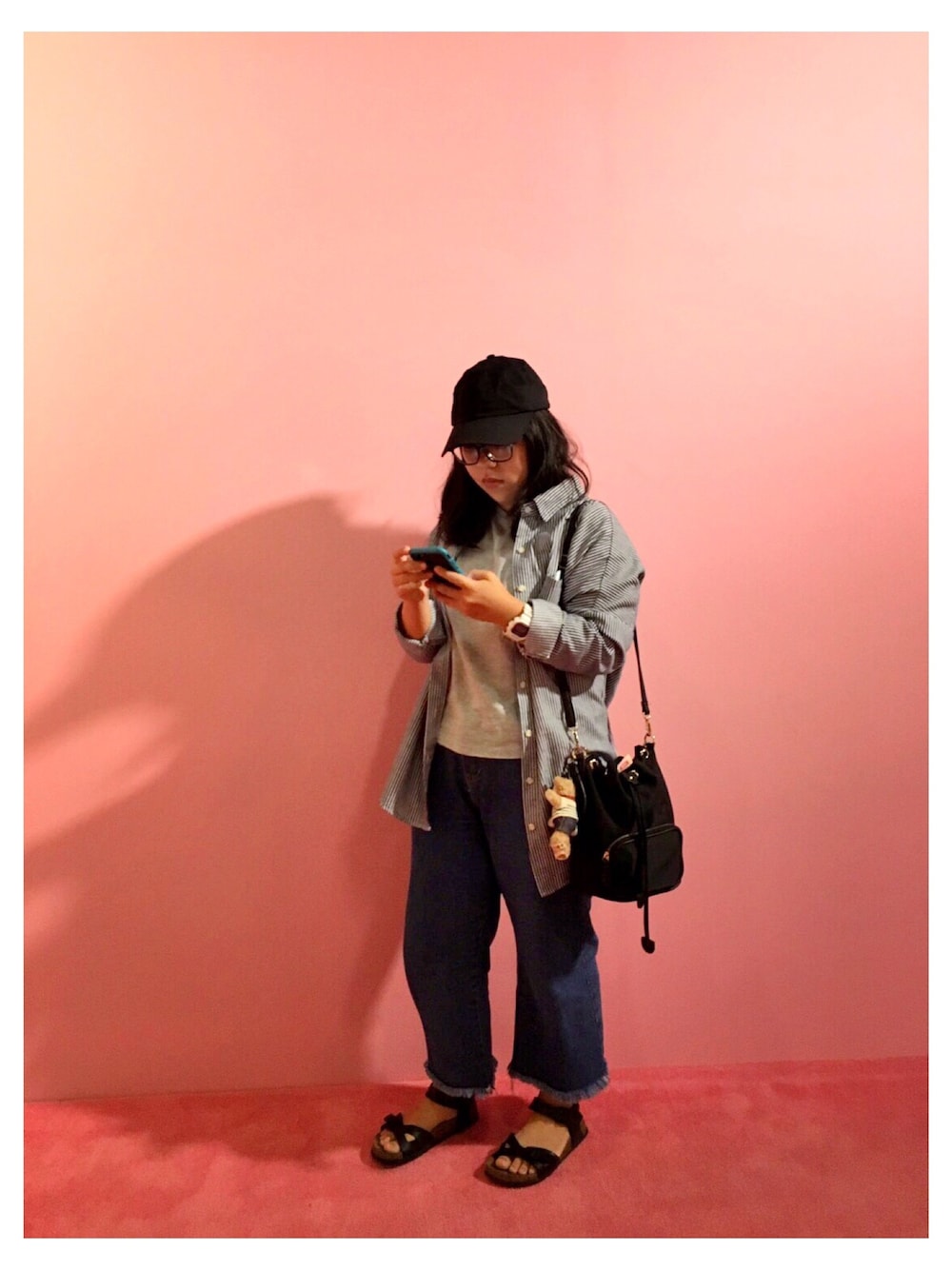 「ootd、summer、casual、Saturday、denim、blue、outfit」｜「GUのアイテム（キャップ、ブラック系）」を使った、Amy Laiさん（レディース・153cm）の春コーディネートの1枚目の写真