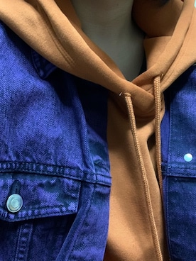 「GU（ジーユー）のアイテム（パーカー、オレンジ系）」を使った、IKuMiさん（レディース・150cm）の冬コーディネート