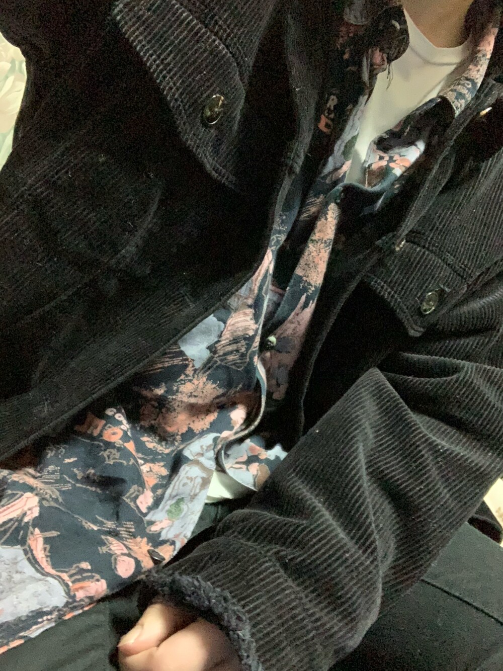 「コーデュロイジャケット、LAKOLE、柄シャツ、柄シャツコーデ、古着」｜「Dracaenaのアイテム（シャツ/ブラウス、その他）」を使った、IKuMiさん（レディース・150cm）の冬コーディネートの1枚目の写真