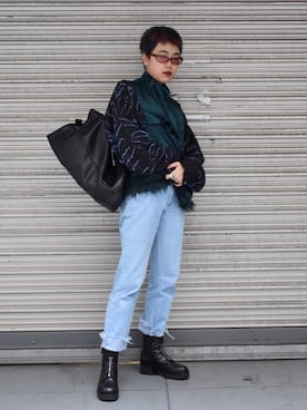 「ダークグリーン」｜「アイテム（ニット/セーター）」を使った、𝐀𝐲𝐮𝐦𝐢 / 歩美さん（レディース・158cm）の春コーディネート