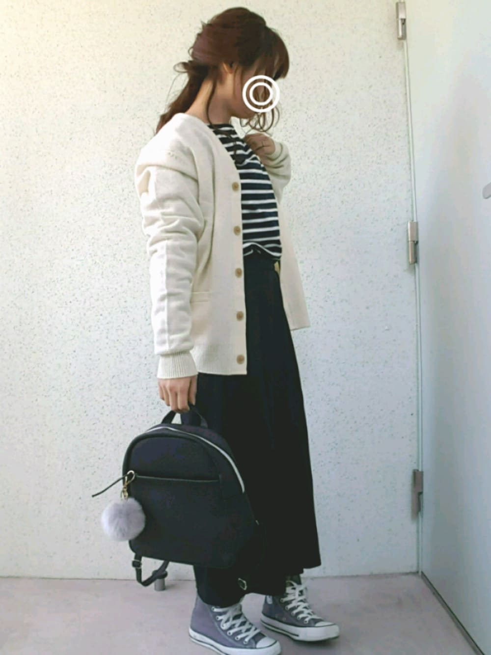 「ボーダートップス、大人カジュアル、モノトーン、春コーデ、カーディガン、スカンツ、ヘアアレンジ、ootd、outfit、チビーズ✳︎」｜「アレンジ失敗😢のアイテム（その他、その他）」を使った、あ やさん（レディース・147cm）の冬コーディネートの1枚目の写真