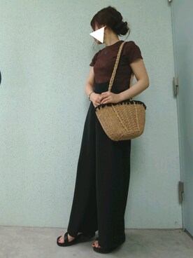 「UNIQLO（ユニクロ）のスーピマコットンリブクルーネックT（半袖）（Tシャツ/カットソー）」を使った、あ やさん（レディース・147cm）の夏コーディネート