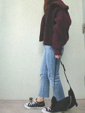 「ワインレッド」｜「アイテム（その他アウター）」を使った、あ やさん（レディース・147cm）の秋コーディネート