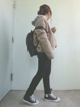 「アイラブCONVERSE」｜「アイテム（その他アウター）」を使った、あ やさん（レディース・147cm）の冬コーディネート