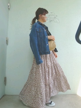 「UNIQLO（ユニクロ）のスーピマコットンリブクルーネックT（半袖）（Tシャツ/カットソー）」を使った、あ やさん（レディース・147cm）の春コーディネート